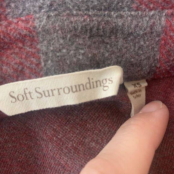 Soft Surroundings Red Gray Plaid Blouse Button Up Long Sleeve Shirt Womens Sz XS - Picture 5 of 6